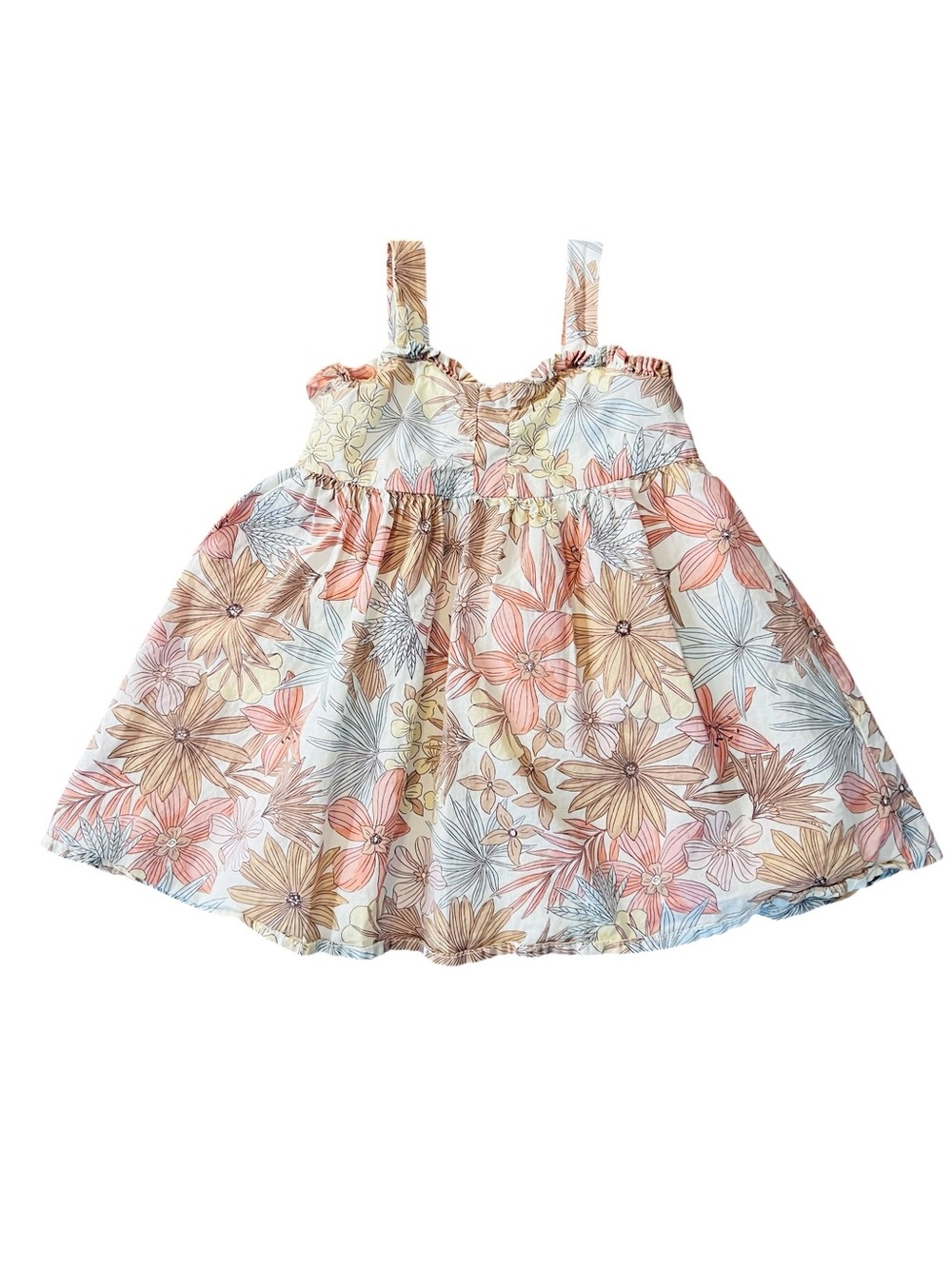 Janie and Jack Floral Sundress in Cream, Peach, Tan, and Blue Size 12-18 Months